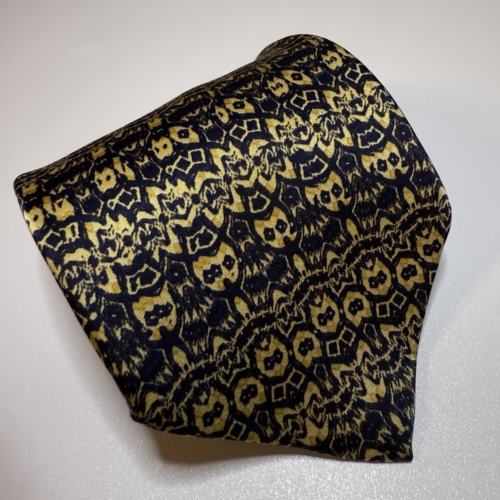 Vintage Italian 100% Silk Gold Blue 60"x3.5" Neck Tie Career Party 1995 Tie Rack